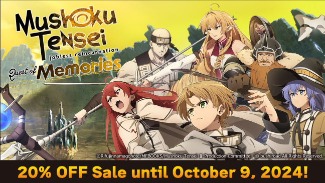 Mushoku Tensei: Jobless Reincarnation Quest of Memories  First Release Sale Campaign!  The digital edition of the game will be 20% off!